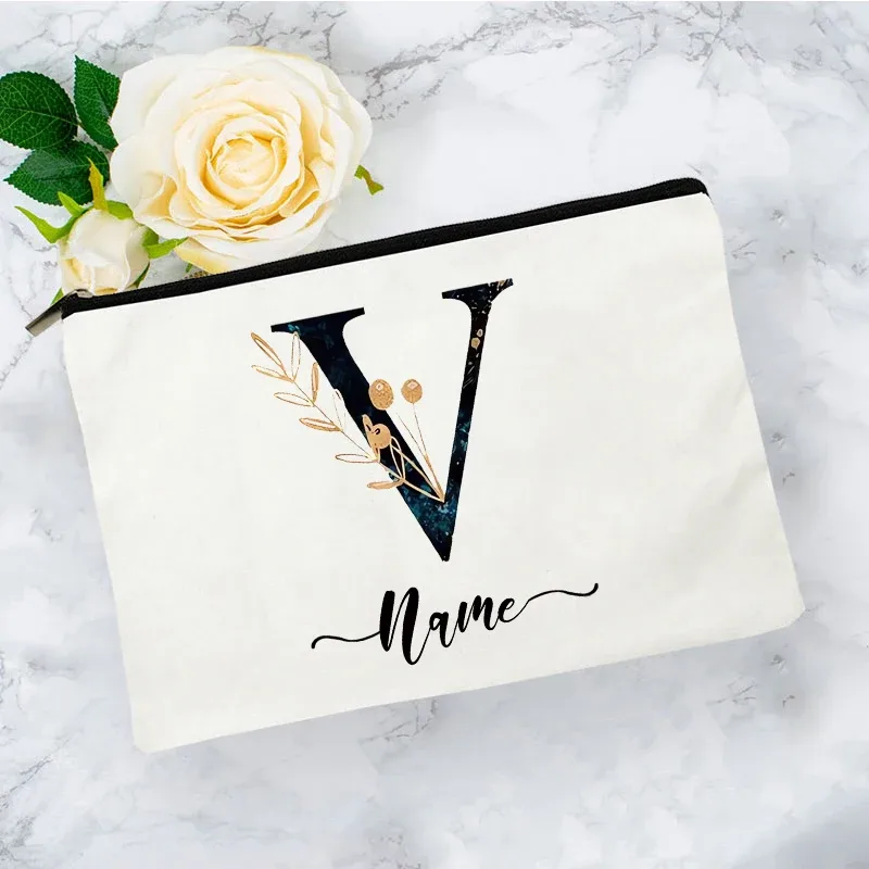 pochette organisatrice en toile noire et or de luxe avec initiales, sac de voyage pour cosmétiques, cadeau de toilette d'anniversaire avec nom personnalisé