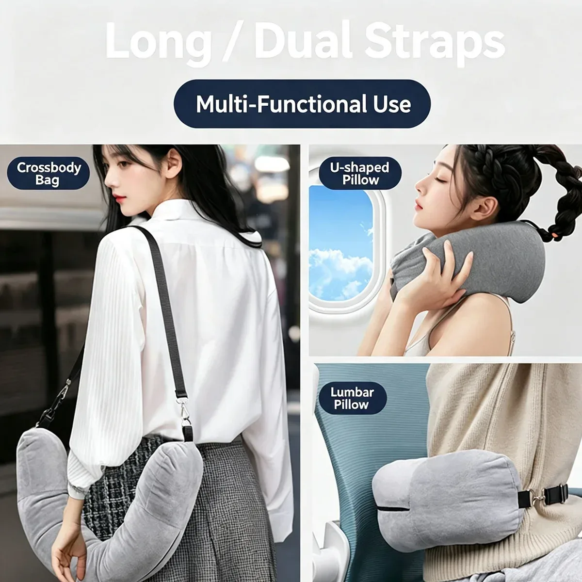 oreiller de voyage pour le cou avec sac de rangement pour vêtements, taie d'oreiller en forme de u, housse d'oreiller en polaire cristalline pour les voyages en avion