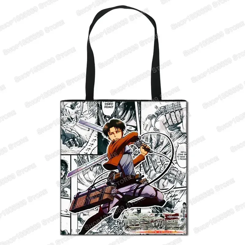 sac de shopping anime attaque sur titan pour femmes, sac à bandoulière pour voyage levi mikasa eren, sac à main pour filles, fourre-tout de rangement