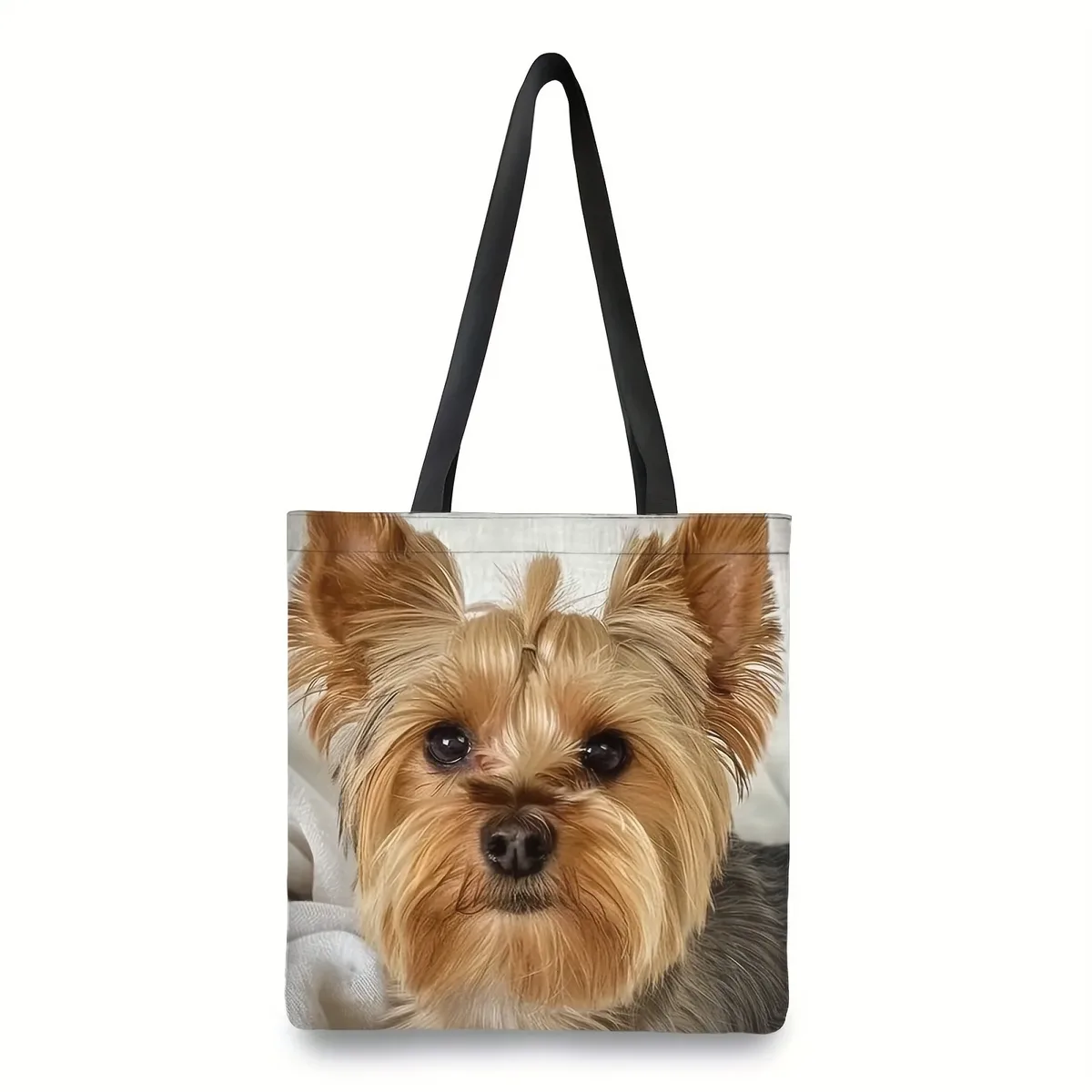 1pc adorable sac fourre-tout imprimé chien yorkshire thème animal polyester sac à bandoulière de shopping réutilisable avec détail de coeur sac à main de voyage