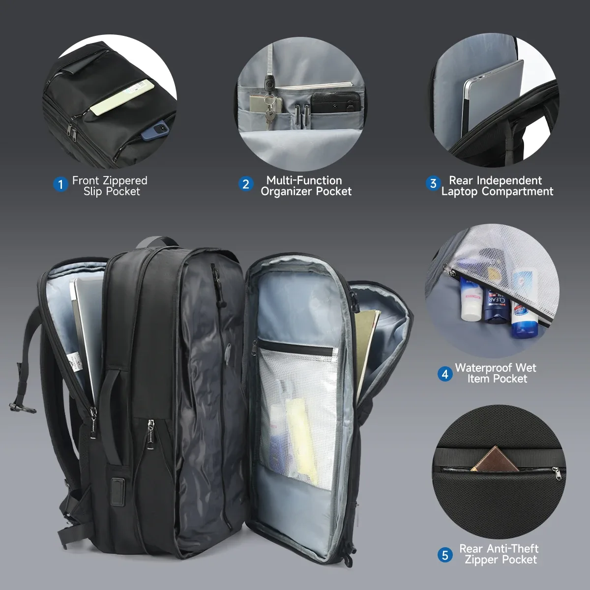 sac à dos de compression sous vide tigernu pour hommes et femmes, sacs à dos de voyage extensibles, bagages avec usb, sac à dos de cabine d'avion pour ordinateur portable de 17 pouces