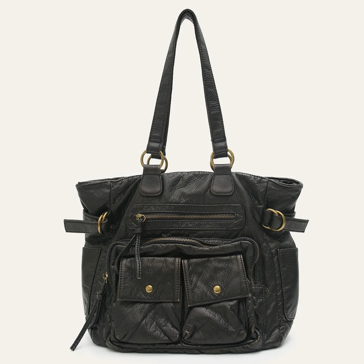 sac à main fourre-tout en cuir vegan pu délavé style rétro cr y2k, avec plusieurs poches et fermeture à glissière, sac à bandoulière pour femme, mode décontractée quotidienne.