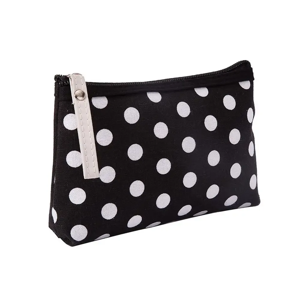 jolie trousse de maquillage en toile à pois pour femmes, pochette de rangement portable pour cosmétiques, trousse de toilette de voyage à fermeture éclair, étui à crayons, organisateur