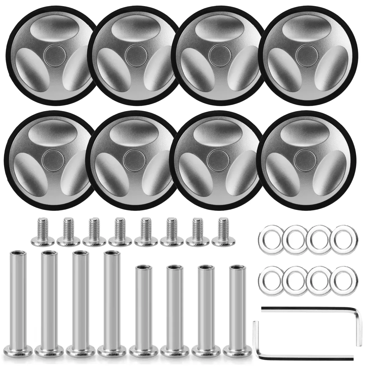roue à bagages argentée avec vis, 8 pièces, roues de valise de voyage, roue de remplacement de bagages, axes de 55mm, réparation de roulettes