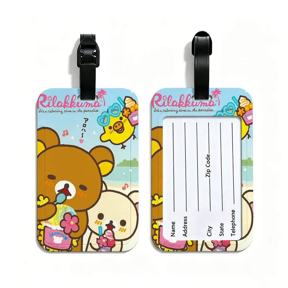 étiquette bagage plastique pvc motif rilakkuma fruits coeurs ballons rectangle poignée anti-perte voyage école usage journalier