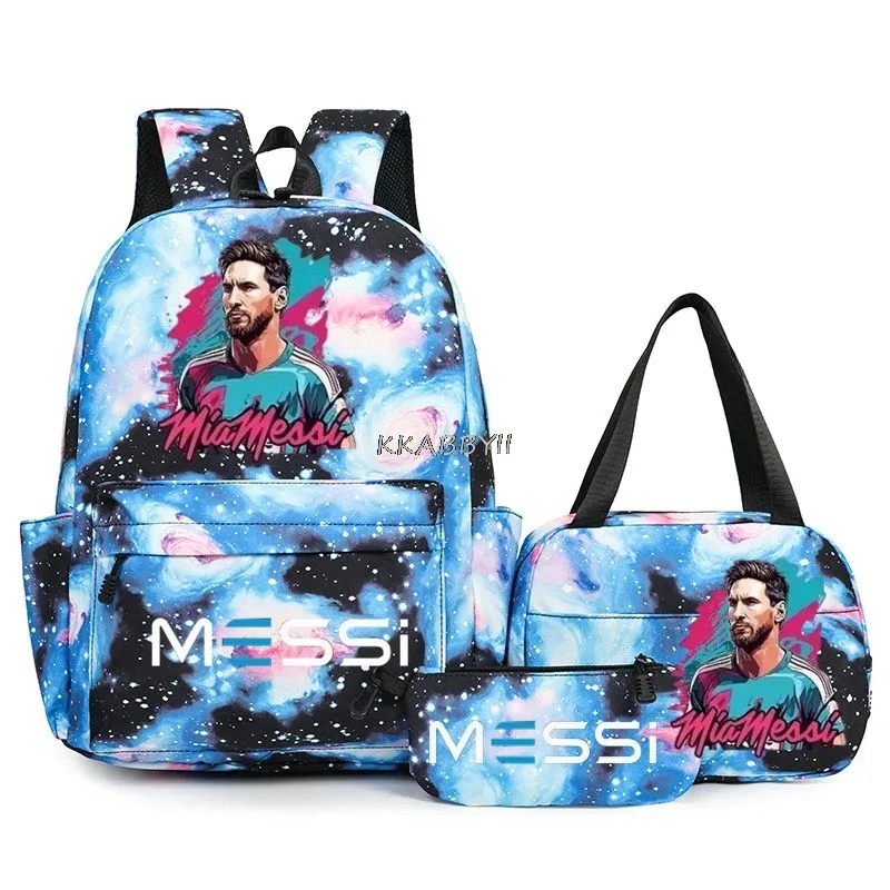sacs à dos de voyage et d'extérieur imprimés football messi pour femmes et filles, avec sacs à lunch, légers, pour adolescents, pour ordinateur portable, mochila