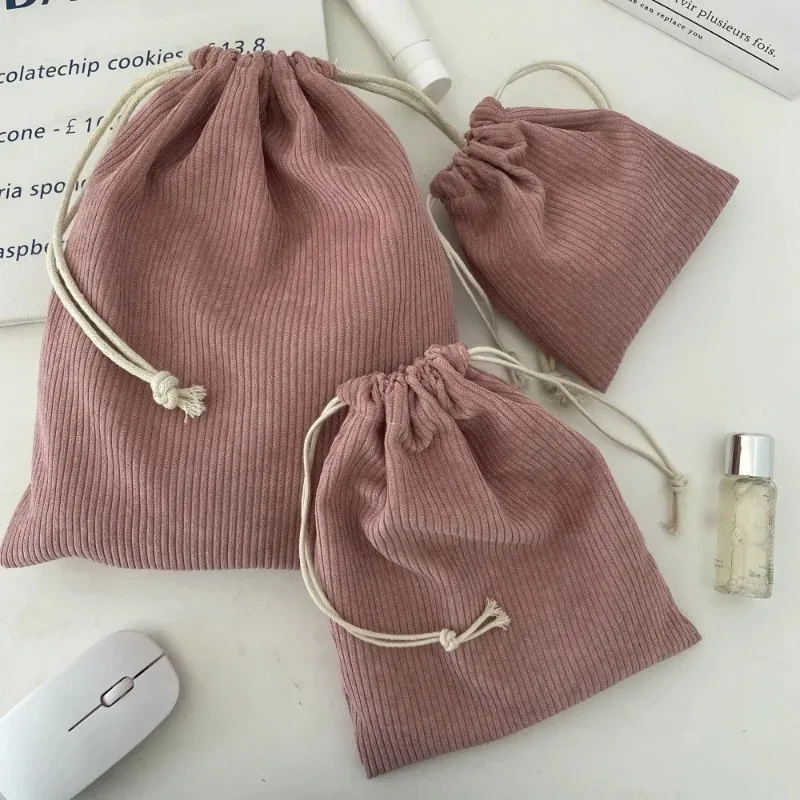 sacs cosmétiques en velours côtelé de couleur unie avec cordon de serrage, sac de rangement pour cadeaux de noël, sac de voyage, organiseur de maquillage, pochette pour rouge à lèvres