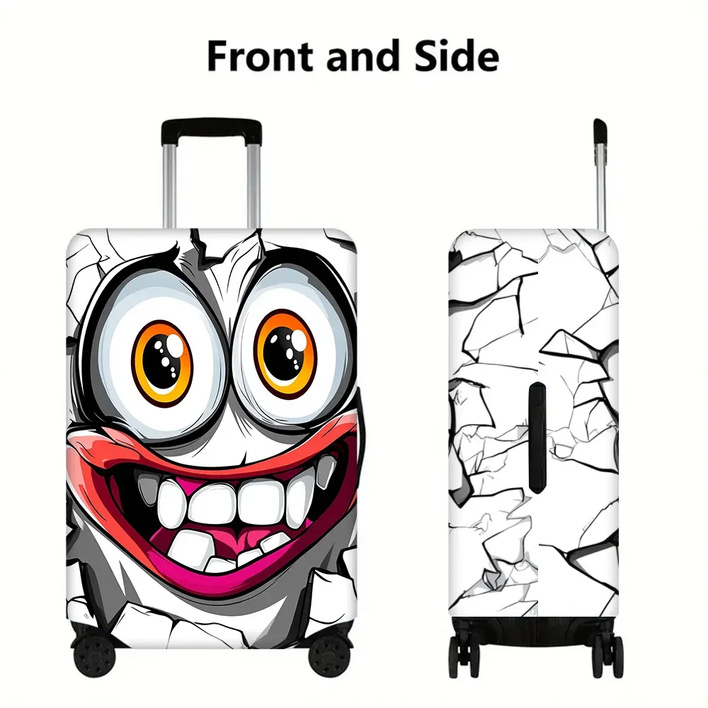 1 housse de bagage à imprimé visage de dessin animé pour bagages de 18 à 32 pouces ; accessoires de voyage anti-poussière et élastiques pour protéger efficacement vos bagages