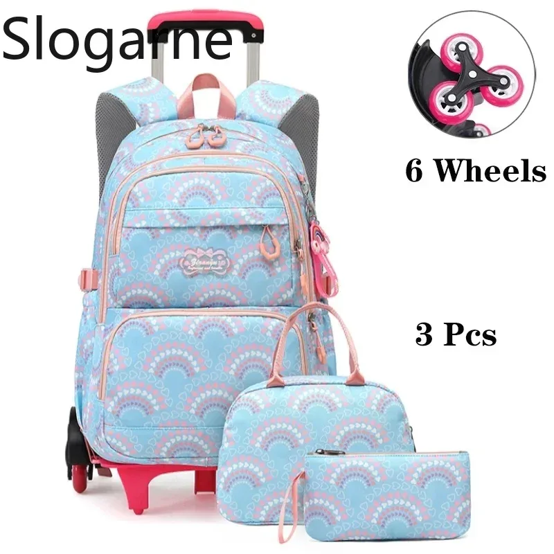 sac à roulettes étudiants sacs d'école roulants enfants sac à dos étanche 6 roues sacs à dos scolaires bagages de chariot de collège