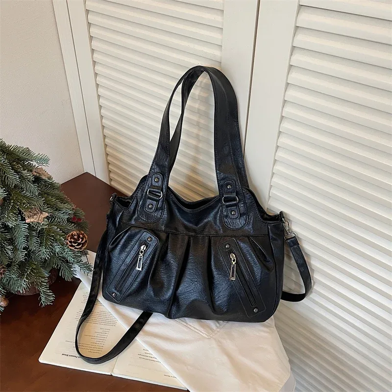 sac hobo vintage en cuir souple pour femme, grande capacité, sac fourre-tout décontracté, tendance 2026, sacs à bandoulière et sacs croisés pour le travail et les voyages
