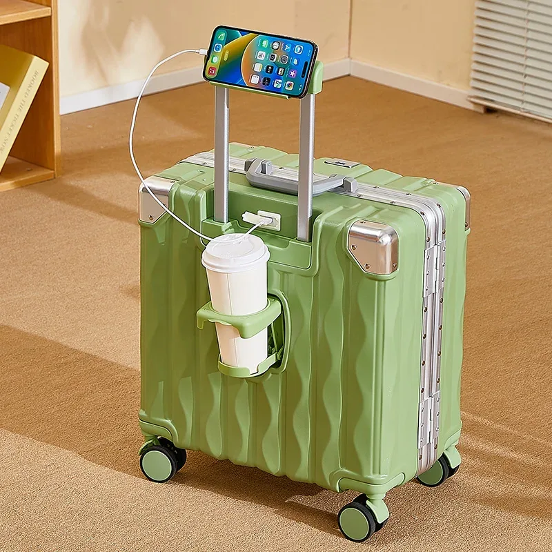 valise 18 "20" mot de passe boîtier de chariot valise cabine de voyage petit bagage avec porte-gobelet usb support pour téléphone valise bagage de voyage