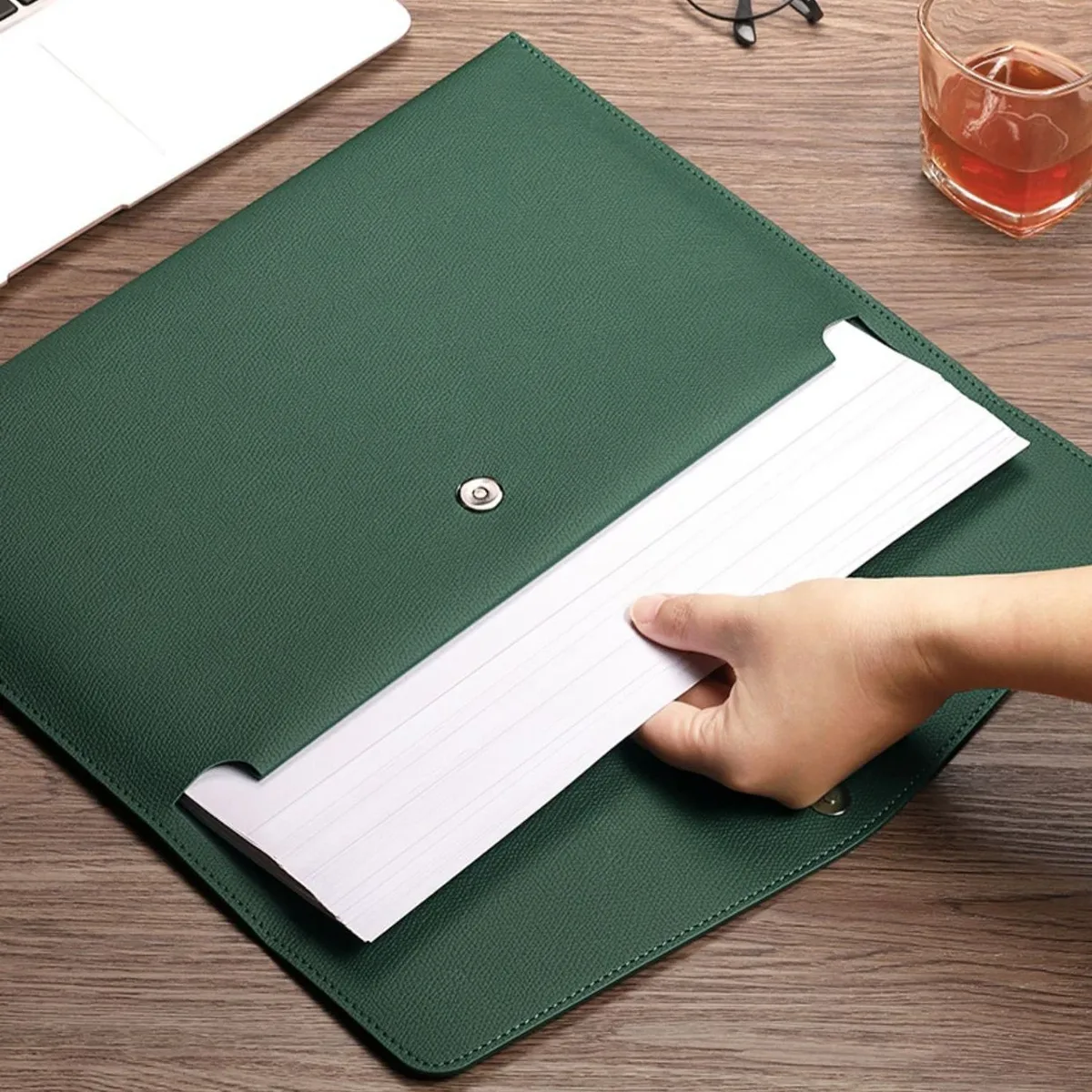 Classeur A4 en cuir PU, porte-documents, portefeuille étanche, enveloppe, étui, bouton magnétique, initiales personnalisées