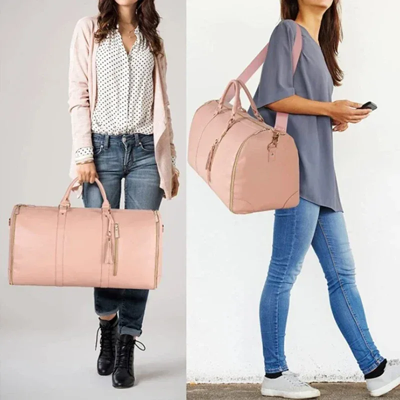sac voyage polyester rose marron pliable extensible femelle polyvalent grande capacité résistant eau hand bagage fitness voyage suit storage