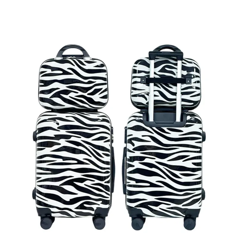 valise ensemble plastique zébré noir blanc roulettes poignée voyage famille grande taille transport affaires week end