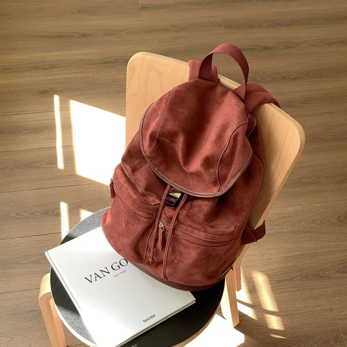 sac à dos à rabat avec cordon de serrage de style coréen, sac d'hiver vintage en daim de grande capacité à la mode, sac à bandoulière polyvalent pour voyage