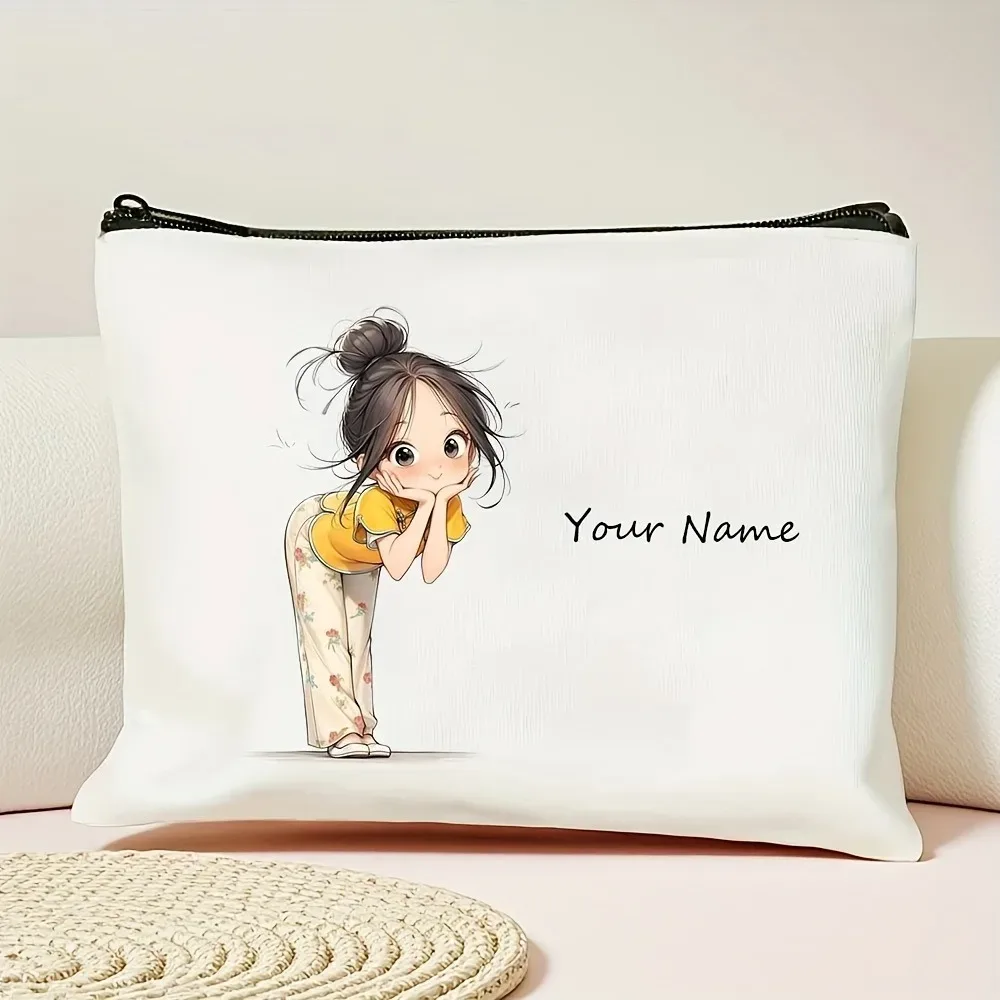 trousse polyester florale blanc motifs animés pliante extensible cosmétiques bijoux voyage petite taille décontractée