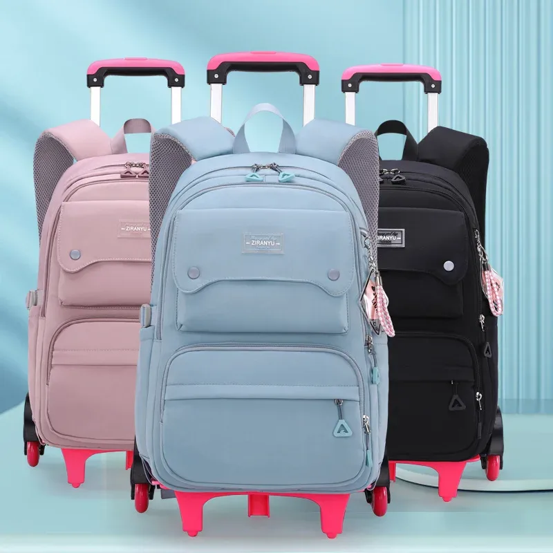 nouveau sac à dos scolaire à roulettes pour enfants, sac à dos à roulettes pour filles, sac à dos à roulettes multifonctionnel