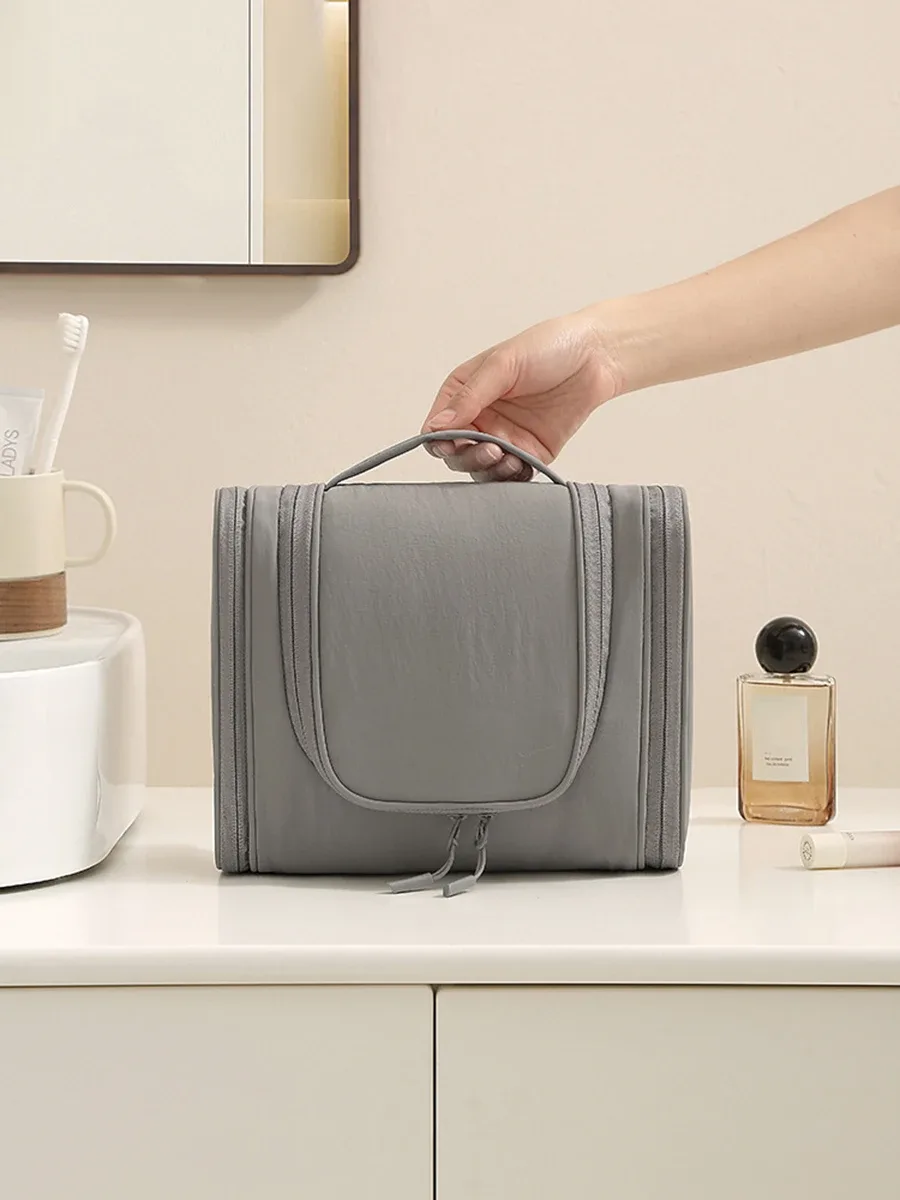 trousse de toilette suspendue à double ouverture grande capacité multi-compartiments portable pour voyage rangement cosmétique maquillage