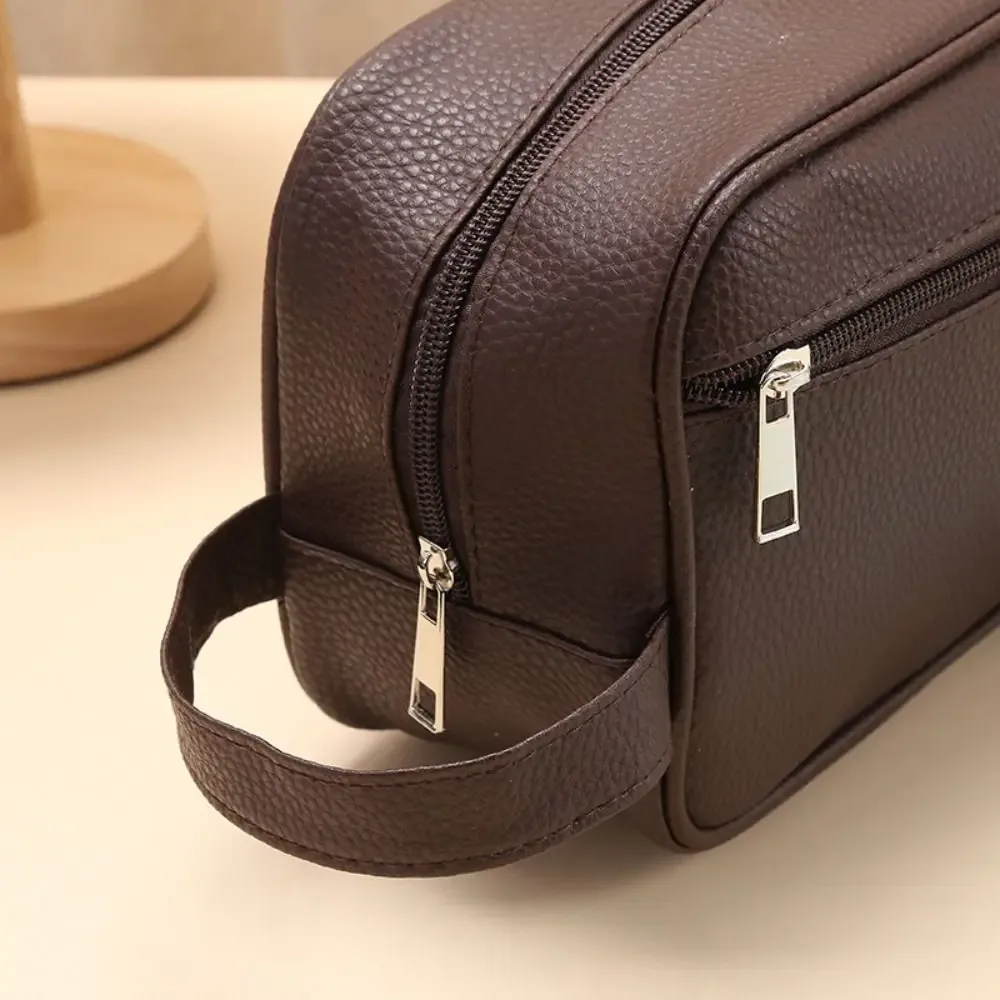 nouvelle trousse de toilette pour homme de grande capacité, sac de voyage en cuir pu avec fermeture éclair, organiseur de maquillage, pochette de rangement, trousse de toilette