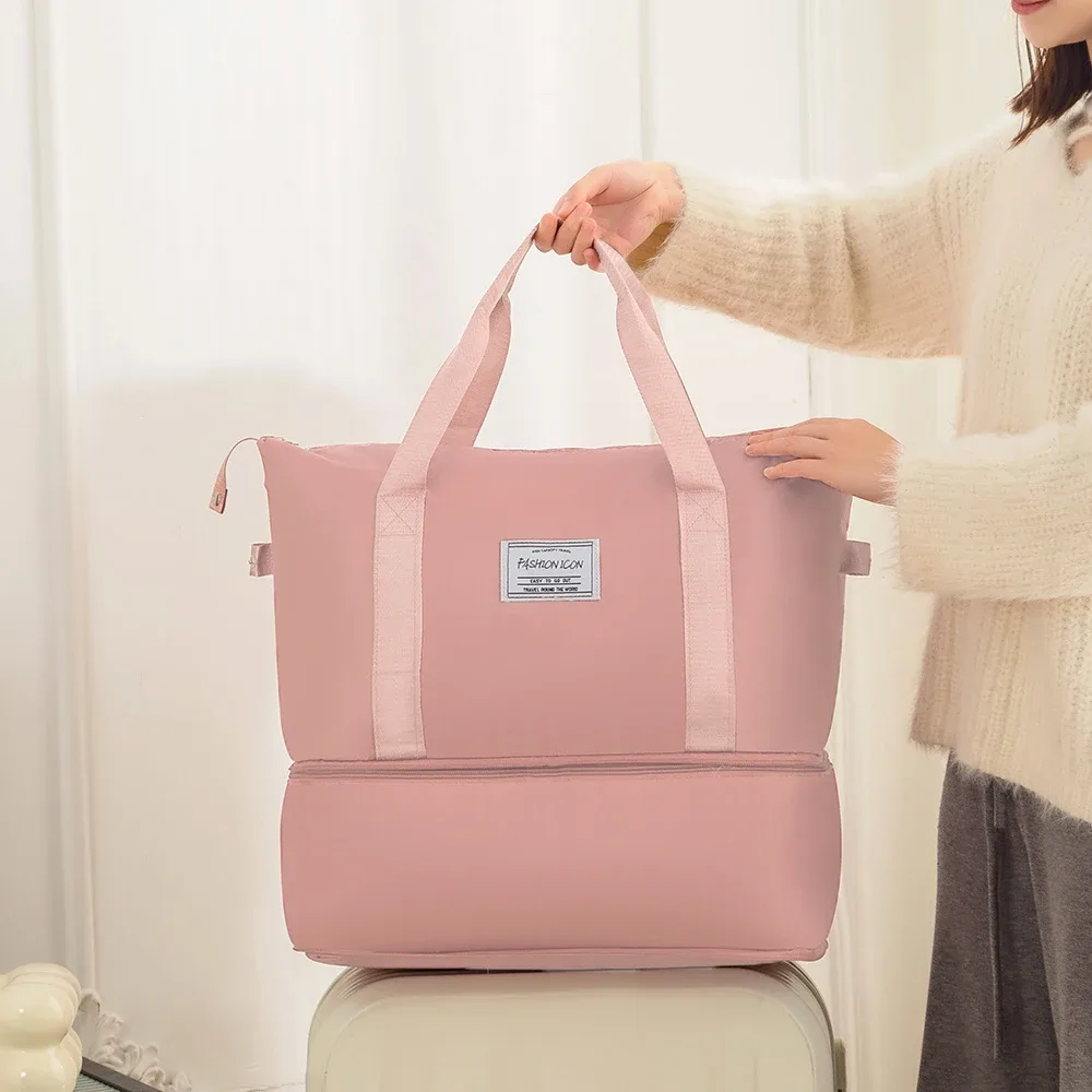 sac de voyage pliable à double compartiment et grande capacité, tendance ; sac de rangement pour bagages, sac à main multifonctionnel ; sac de maternité léger, portable et extensible ; sac de sport unisexe de couleur u