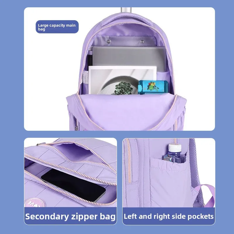sac à dos à roulettes pour enfants et adolescentes, ensemble de sacs d'école avec sac à déjeuner, bagages à roulettes pour étudiants
