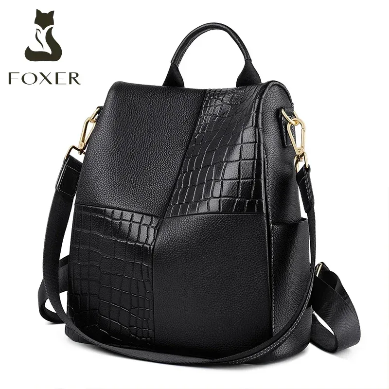 foxer – sac à dos de voyage en croûte de cuir souple pour femmes, sacoche de grande capacité, sac à dos d'affaires décontracté pour dames