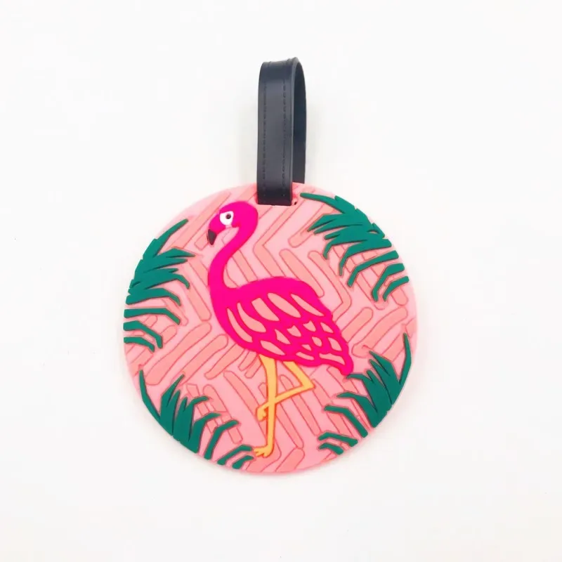 étiquette bagage plastique pvc silicone motifs dessin animé fruits animaux gâteaux licorne visages souriant coeurs avions rose blanc bleu vert jaune violet voyage