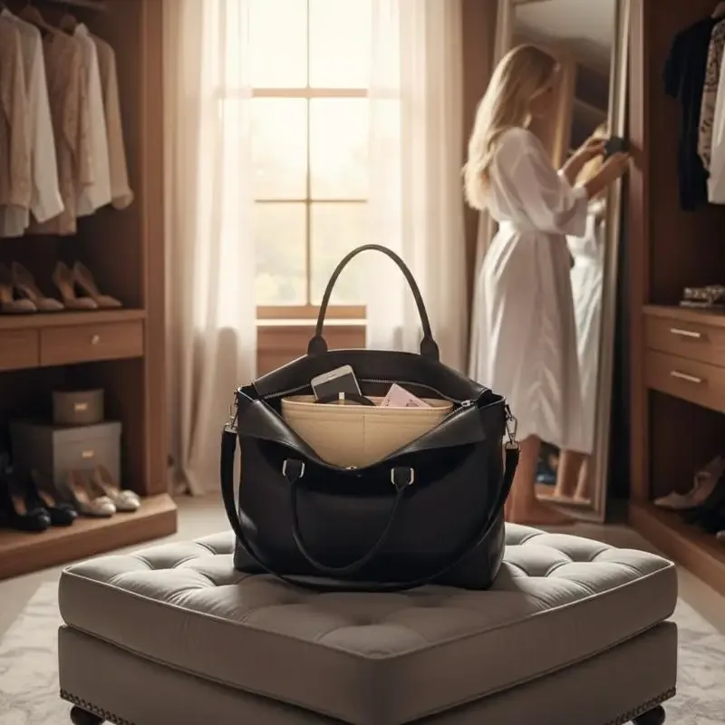 organisateur de sac en feutre pour femme, insert multi-poches pour sac à main, doublure de sac à main à 8 compartiments, idéal pour les voyages