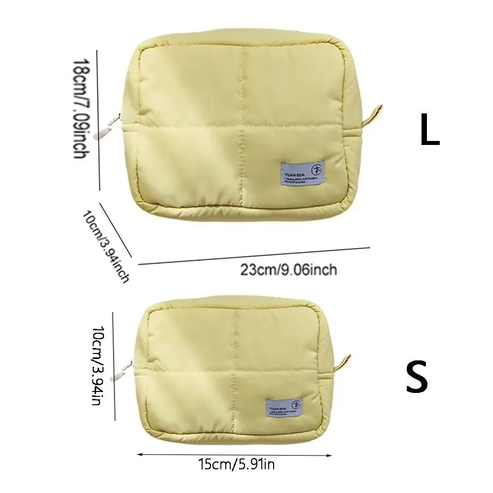 trousse de maquillage matelassée esthétique, pochette carrée bouffante pour cosmétiques, grande capacité, sac de rangement de soins de la peau de couleur unie pour femmes