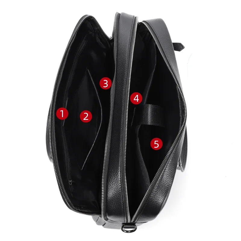 porte documents cuir vache noir fermeture éclair pochette ordinateur bande douliere affaires voyage bureau