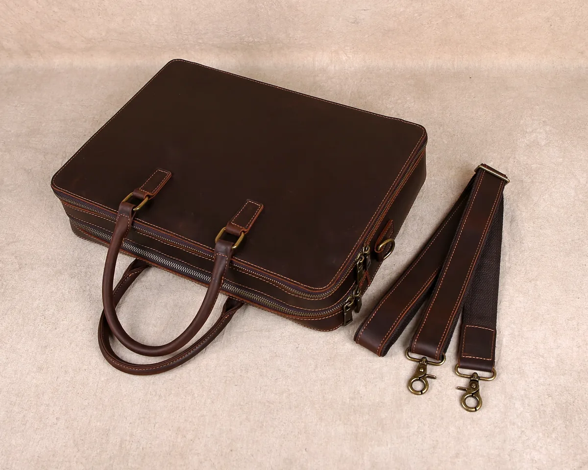 mallette d'affaires originale décontractée en cuir véritable, sac à main, sac d'ordinateur en peau de vache de couche supérieure, sac à bandoulière simple