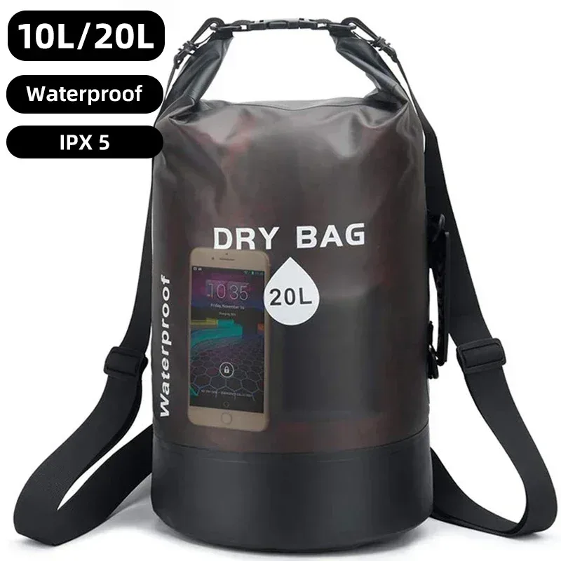 Organisateur Voyage Sac Étanche PVC Transparent Motif Bleu Poignée Noire Sangle Ajustable Trekking Kayak Rafting Canotage