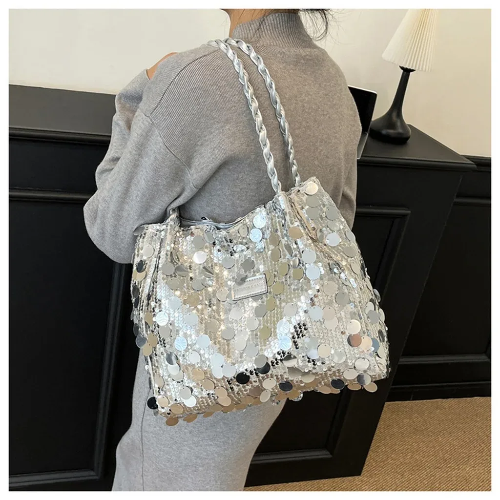 nouveau sac à bandoulière pour femme avec paillettes brillantes, sac à main scintillant grande capacité, pochette de soirée tendance pour femmes