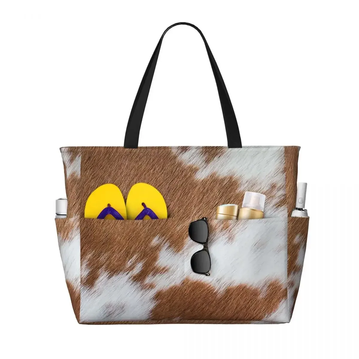 sac de plage élégant en fourrure de vache, texture cuir de vache, motif imprimé peau de vache, sac de yoga, grand sac fourre-tout, sac de voyage pour femme, sac de fitness