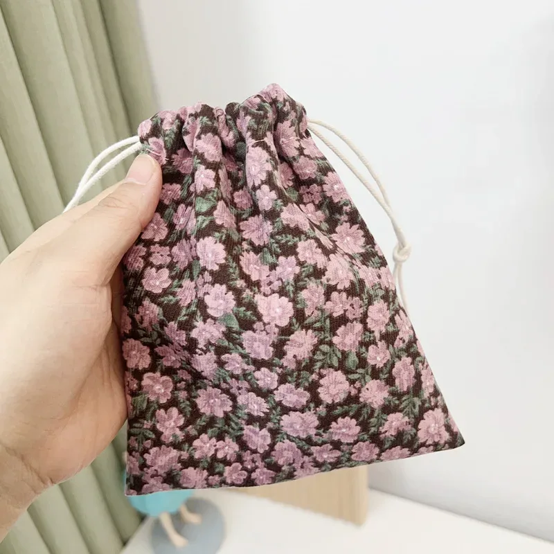 mini sac de rangement cosmétique à imprimé floral, sac de rouge à lèvres de maquillage wstring de proximité, petit gril, sac d'emballage de chaussettes de sous-vêtements de voyage
