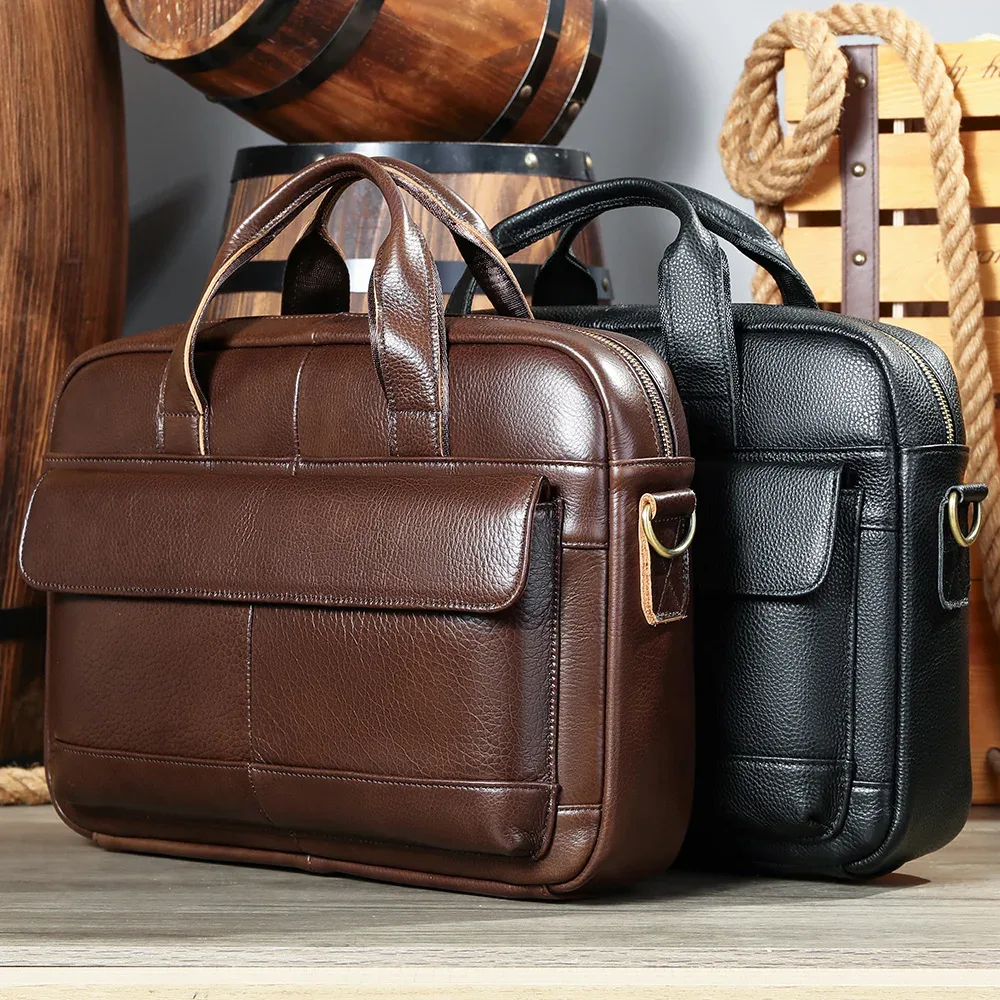 sac à main en cuir de vachette décontracté pour hommes, étui à bombes, sac à bandoulière, grande capacité, ordinateur, entreprise initiée