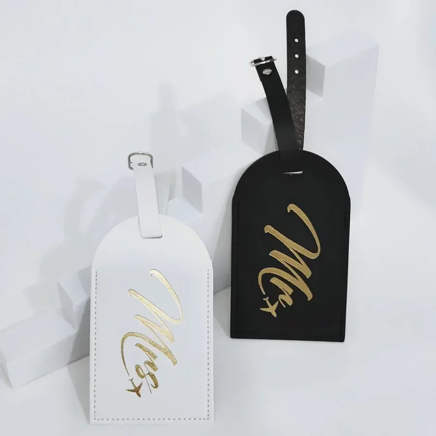 étiquette de bagage pour couples mr mrs, étiquette de valise suspendue avec nom, cartes d'identité, anti-perte, accessoires de voyage en cuir pu pour vol, 2 pièces/ensemble