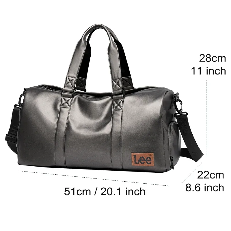 lee – sac polochon de voyage en cuir imperméable de haute qualité, compartiment à chaussures sec et humide, grand bagage d'entraînement, sac de fitness pour femmes et hommes