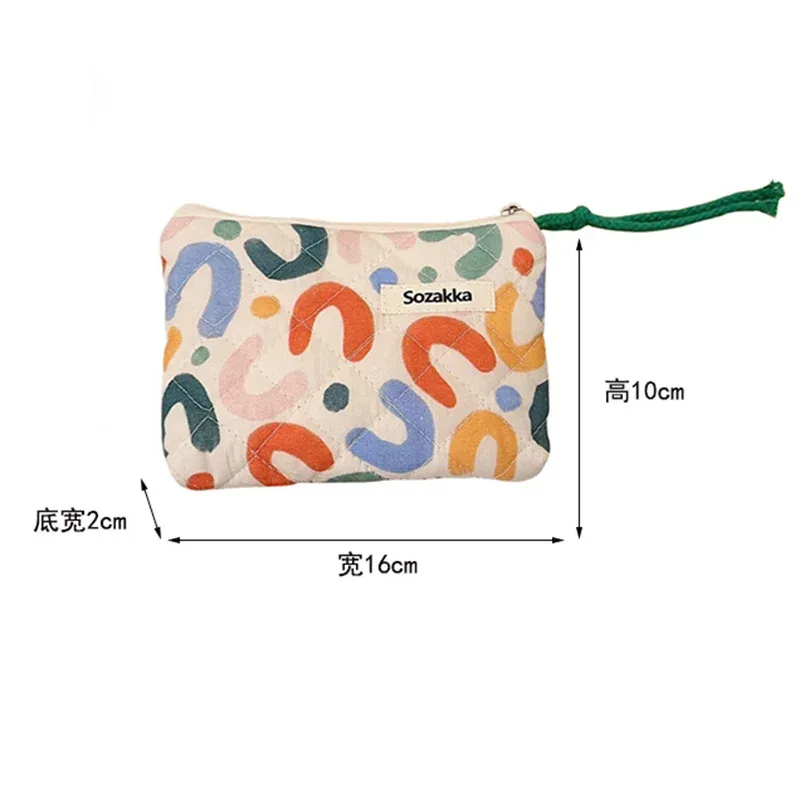 sac de maquillage en coton doux à motif floral, fermeture éclair, rangement pour rouge à lèvres, nœuds, sac cosmétique, trousse de toilette, pochette multifonctionnelle, porte-monnaie