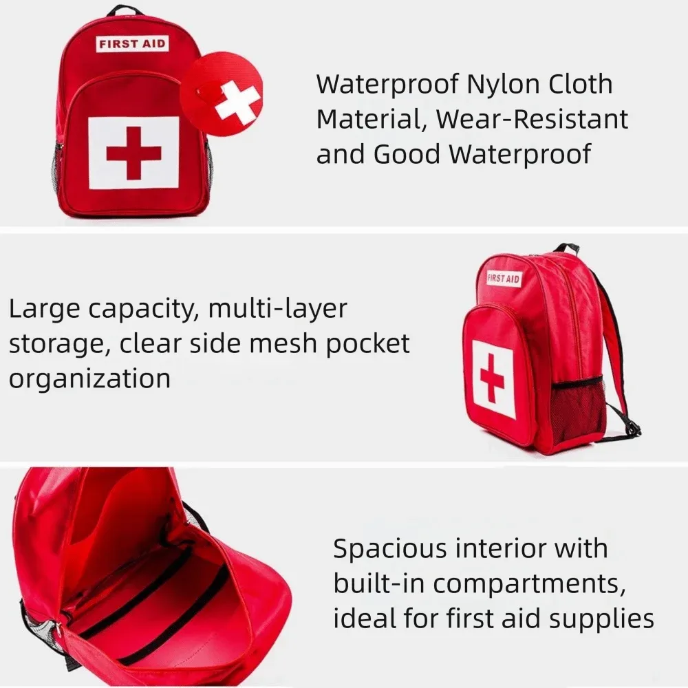 sac à dos médical d'urgence vide, anti-rayures, rouge, sacs de sauvetage d'extérieur, sacs de traumatologie imperméables en nylon pour premiers intervenants