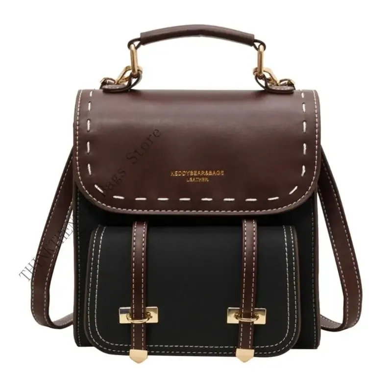 sac dos cuir pu marron beige vintage bandoulière arquée poignée souple fermure éclair compartiments organisés usage voyage fête travail