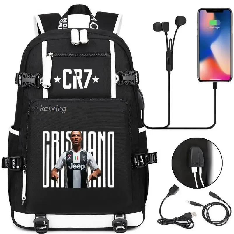 mode cr7 sac à dos usb charge sac d'école 15.6 pouces sac à dos pour ordinateur portable femme mâle livre sac sacs à dos étanche adolescents sac à dos