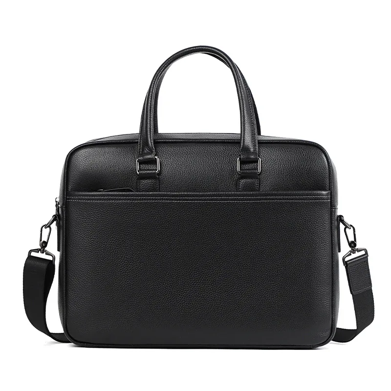 porte documents cuir vache noir fermeture éclair pochette ordinateur bande douliere affaires voyage bureau