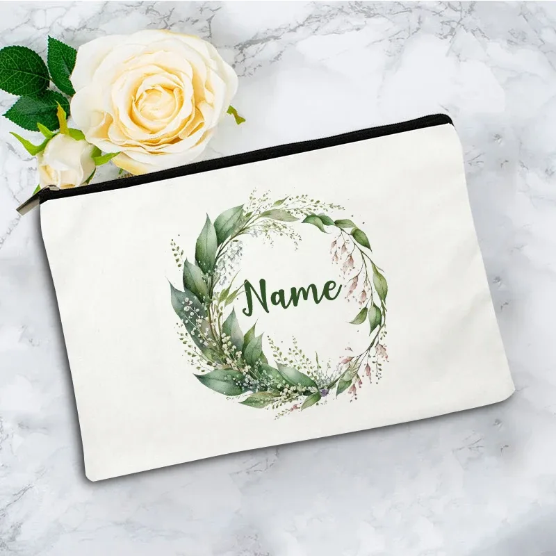 pochette zippée à motif floral pour femme, sac de voyage, organisateur en toile, trousse de maquillage, cadeau pour enseignant avec nom personnalisé lady f