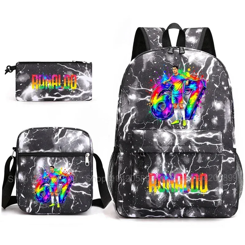 sac à dos cr7 ronaldo football 67 imprimé, sac d'école avec sac à bandoulière et trousse à crayons pour étudiants garçons, cadeau, sac à dos de voyage quotidien