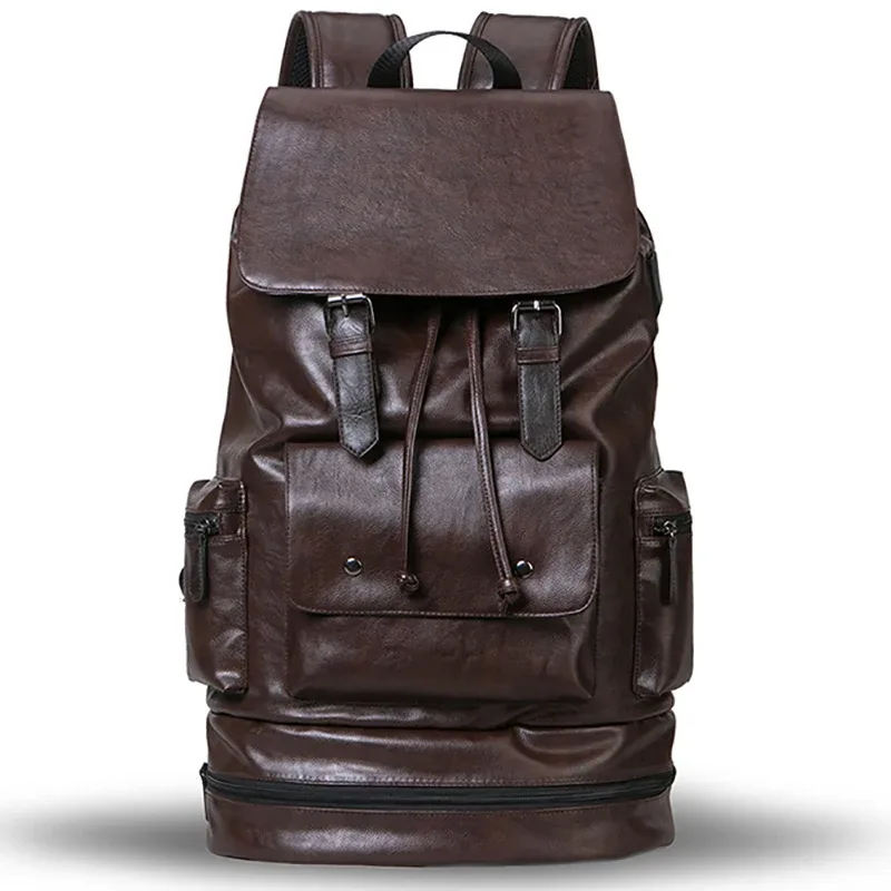 nouveau style preppy hommes sac à dos haute capacité sac à dos mode cuir pu sac d'école de voyage décontracté sac à dos en cuir pu