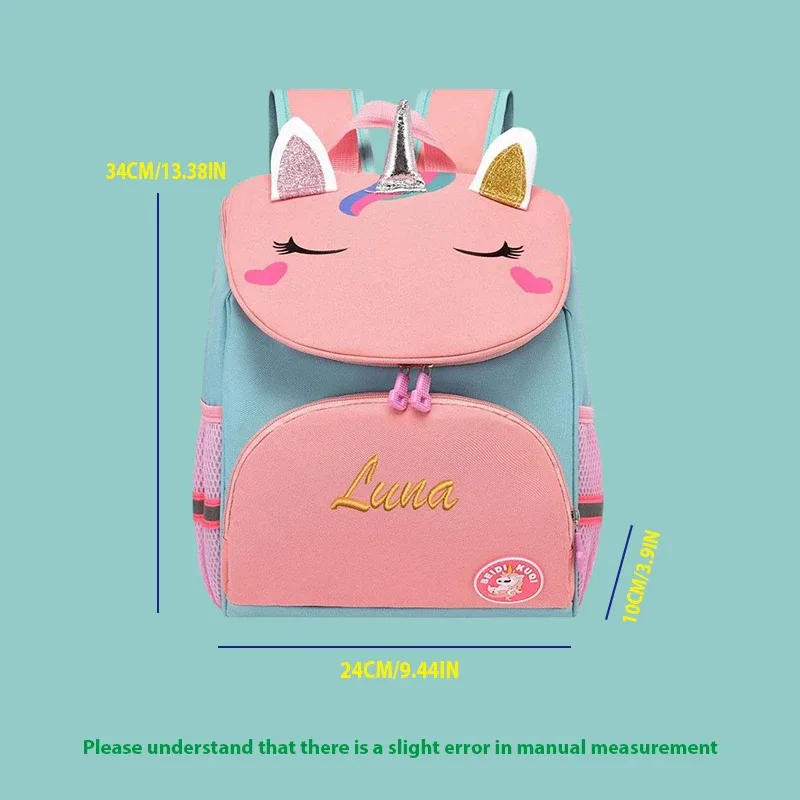 sac à dos personnalisé brodé en forme d'animal de dessin animé, licorne, dinosaure, mignon et tendance, plein de charme.