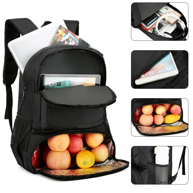 sac à dos pour ordinateur portable 16 pouces avec compartiment repas pour hommes, grande capacité, sac isotherme pour le transport des aliments, sac à dos de voyage et d'affaires