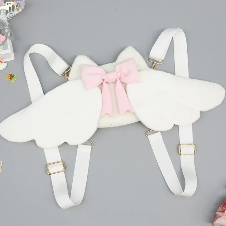 sac à dos en peluche avec ailes d'ange pour filles, sac de cosplay japonais y2k kawaii mignon lolita jk, uniforme, pour fête, cadeau d'anniversaire, sac à main scolaire