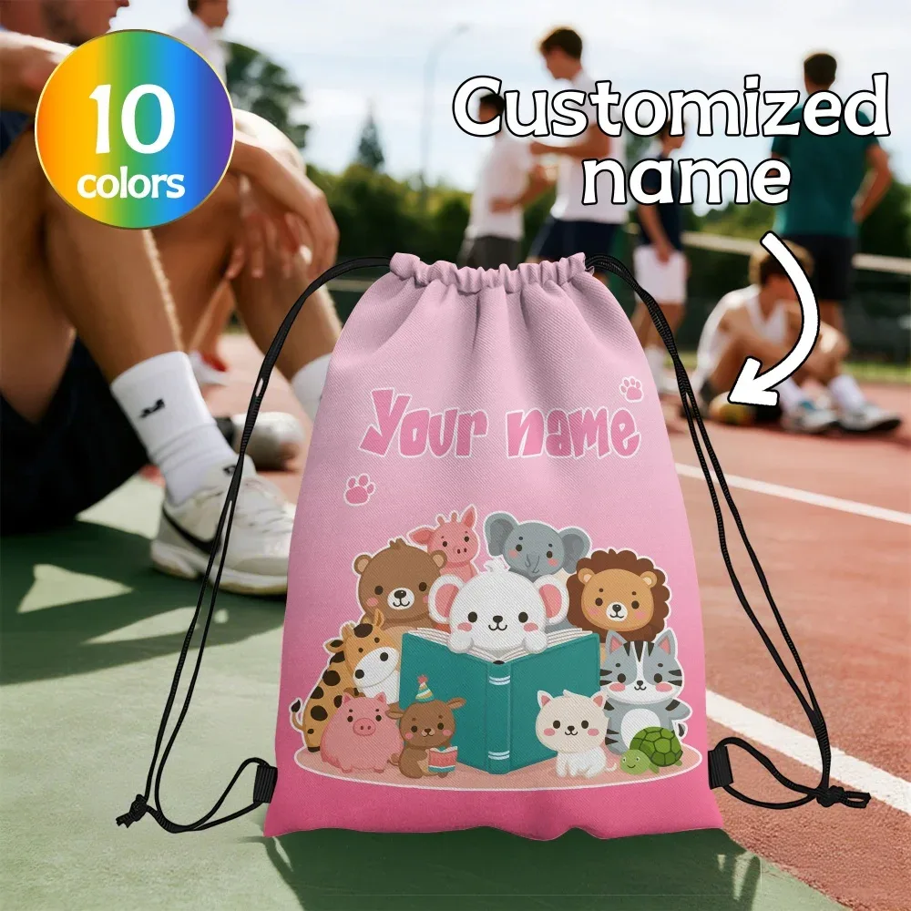 sac à dos à cordon personnalisé avec animaux mignons, sac à livres à cordon avec animaux de dessin animé, sac à cordon pour enfants, école, gymnase